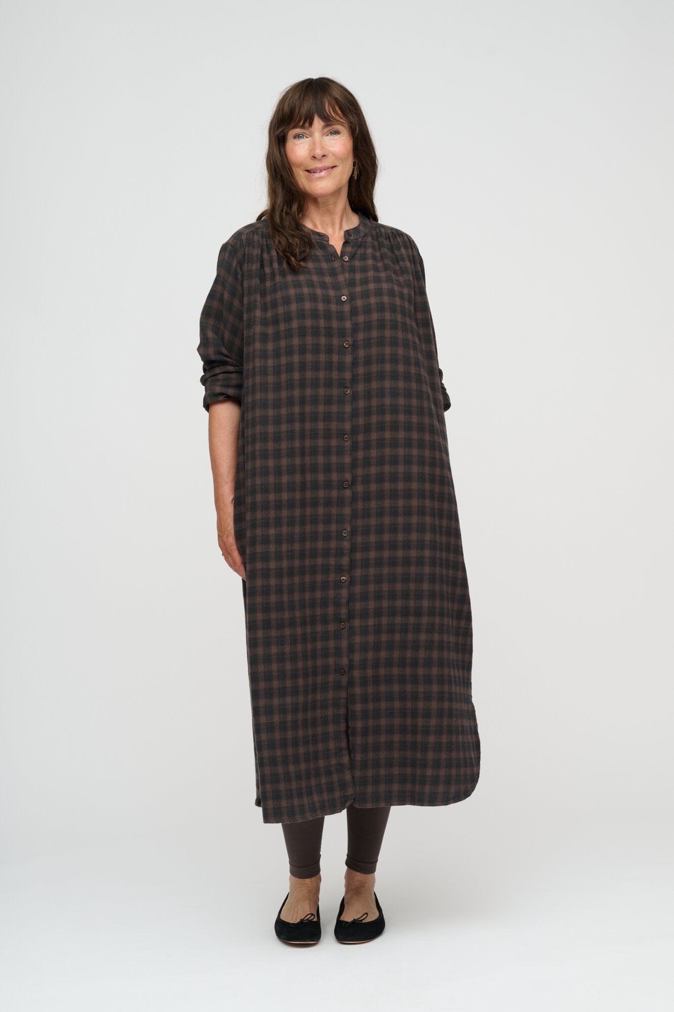 Laurel Check skjortekjole – Stone Brown/Moonless Night